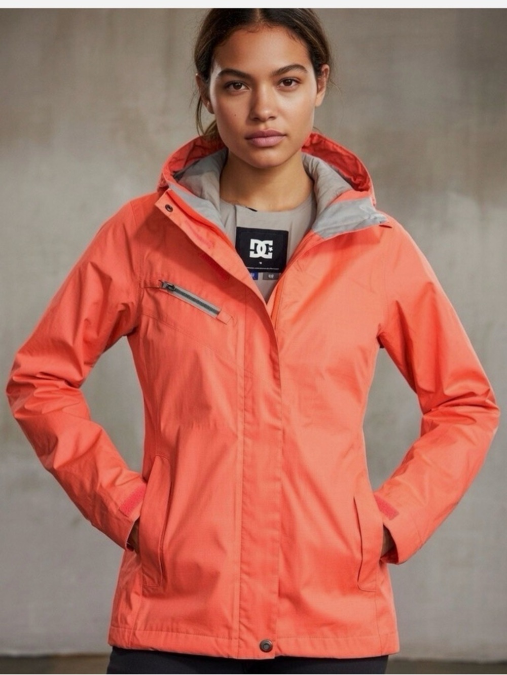 DC Women's Coral-Orange Waterproof Hooded Ski Jacket